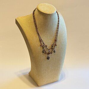 Bronze Two Strand Hanging Heart Necklace